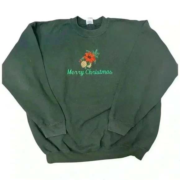 Gildan Tops - Vintage Christmas Poinsettia Merry Christmas “Ugly” Holidayy Sweatshirt, size XL